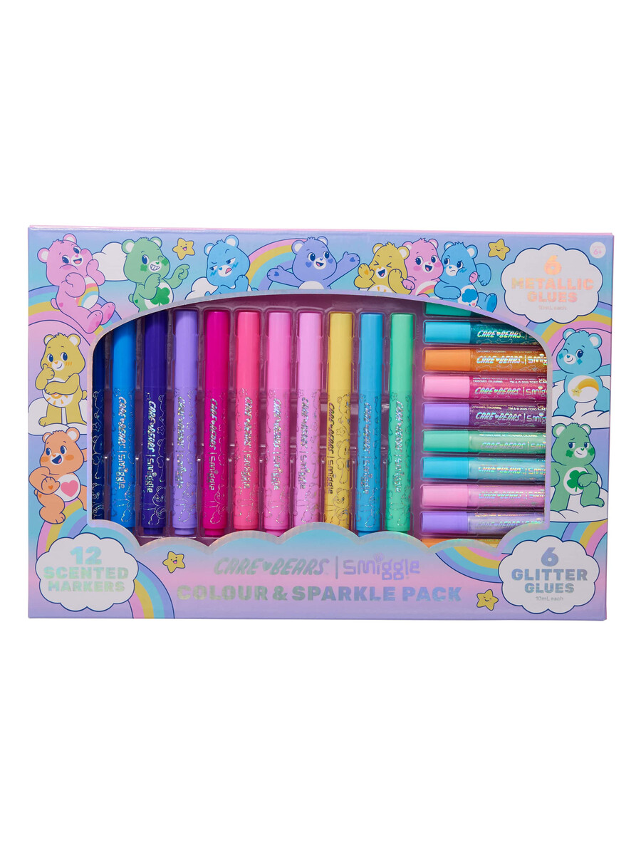 care bears färg glitter markerpaket